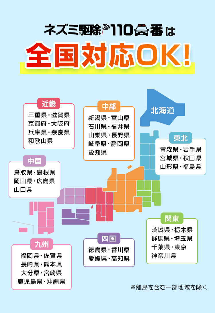 ネズミ駆除110番は全国対応OK!